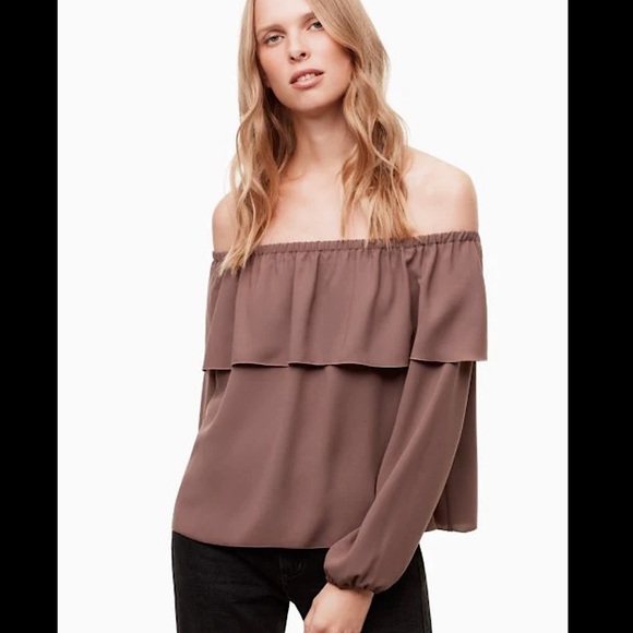 ARITZIA • WILFRED • Morel Off-Shoulder Blouse • Size Small • Slate Grey - Picture 14 of 16